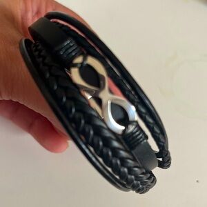 Men’s Black Leather Infinity Bracelet